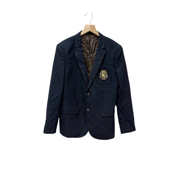 The Kooples Mens Navy Blazer Jacket Skull Head Patch Gold Buttoned Sport‎ Coat